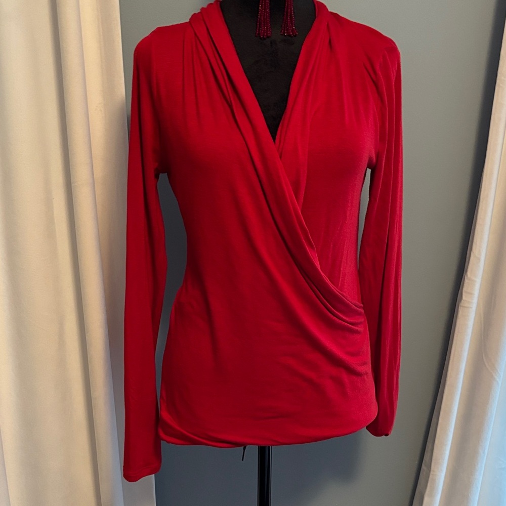 Banana Republic Red Draped Wrap-Front Long Sleeve Top